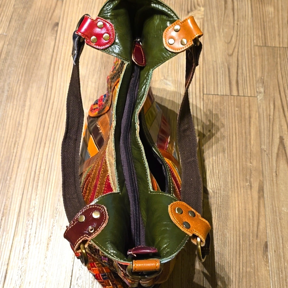 AmeriLeather Hazelle Multicolor Boho Patchwork Leather Handbag - Picture 7 of 9